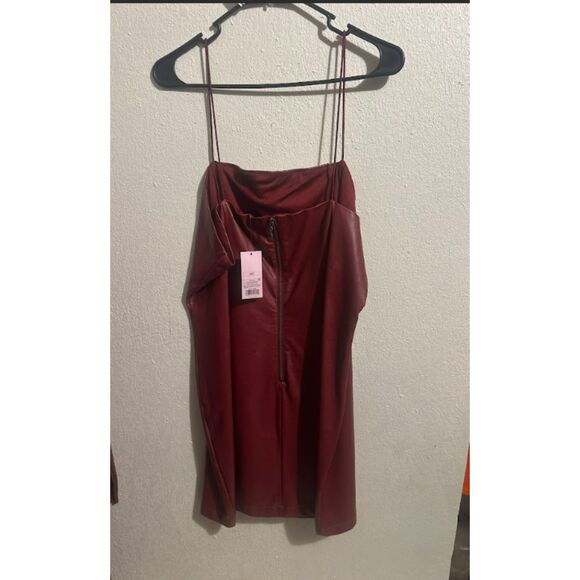 105 Wild Fable Faux Leather Burgundy Mini Dress with Spaghetti Straps - Picture 5 of 5